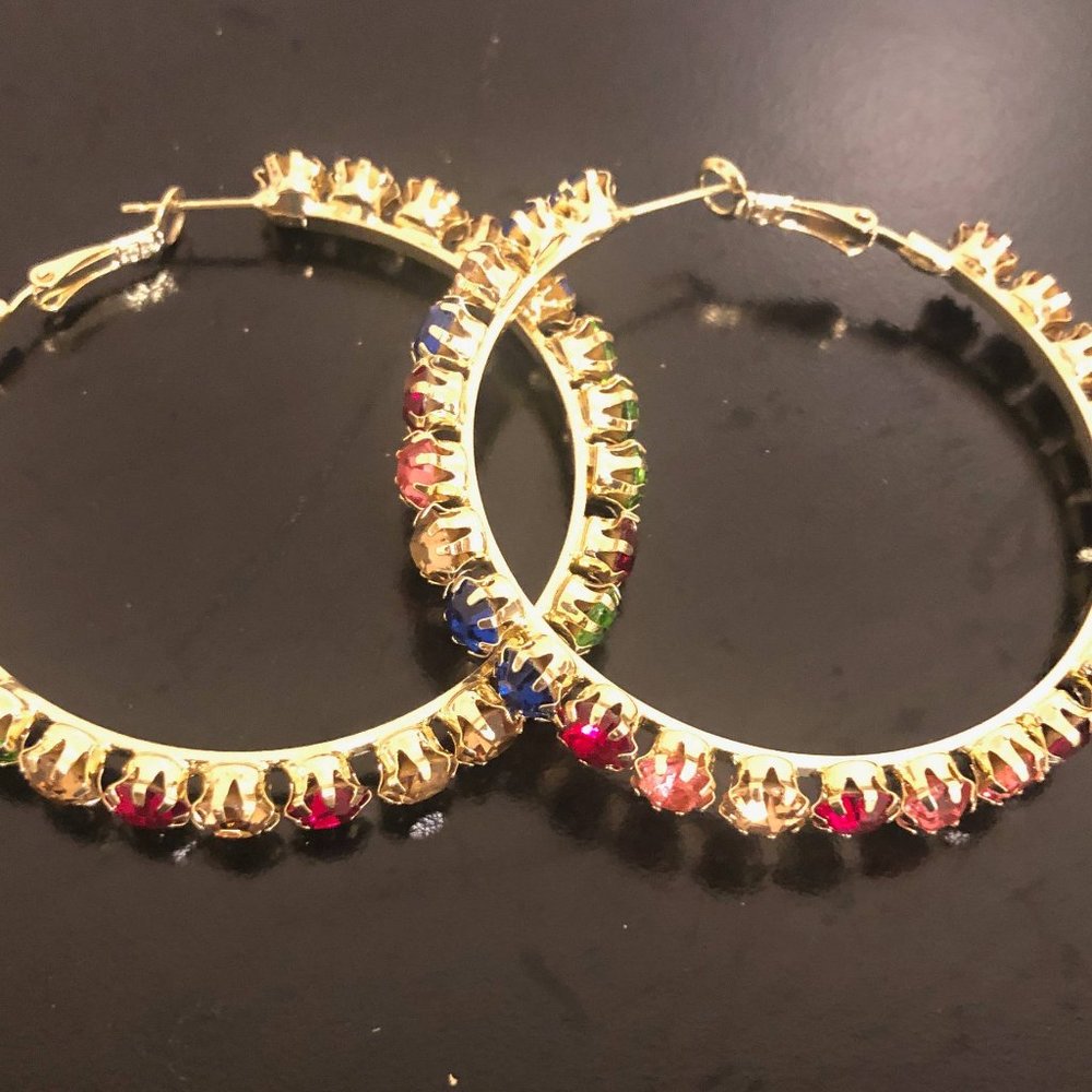 Round Colorful Crystal Hoop Earrings